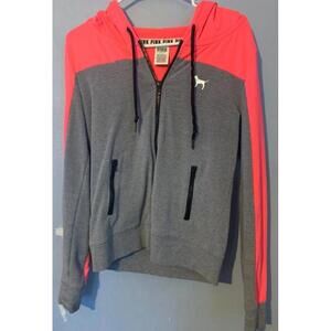(SMALL) PINK Hot Pink and Gray Zip Up Hoodie​
